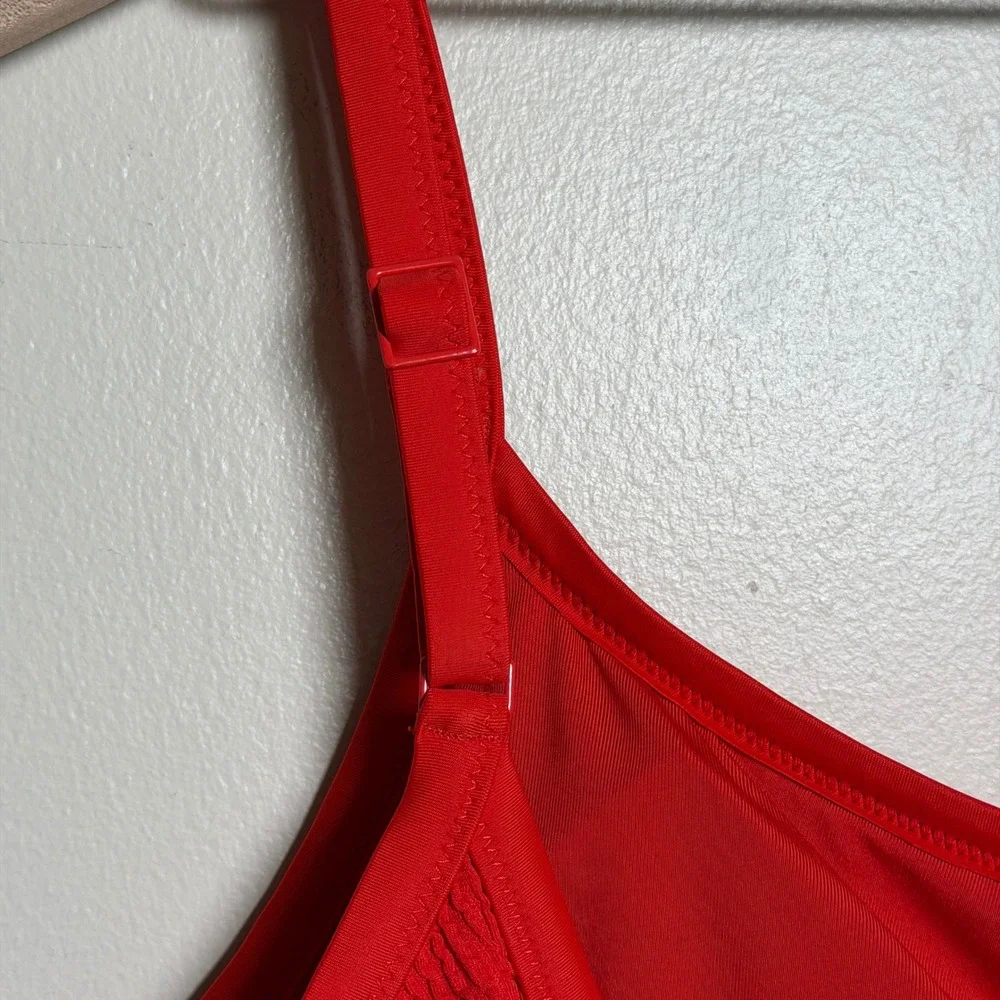 Aerie Women One Piece Full Coverage XL Red Ribbed Texture UPF 50 Adjustable